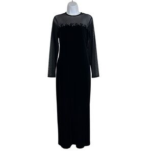 Vintage Robbie Bee Black Long Sheer Sleeve Dress with Mesh Detail Sz10